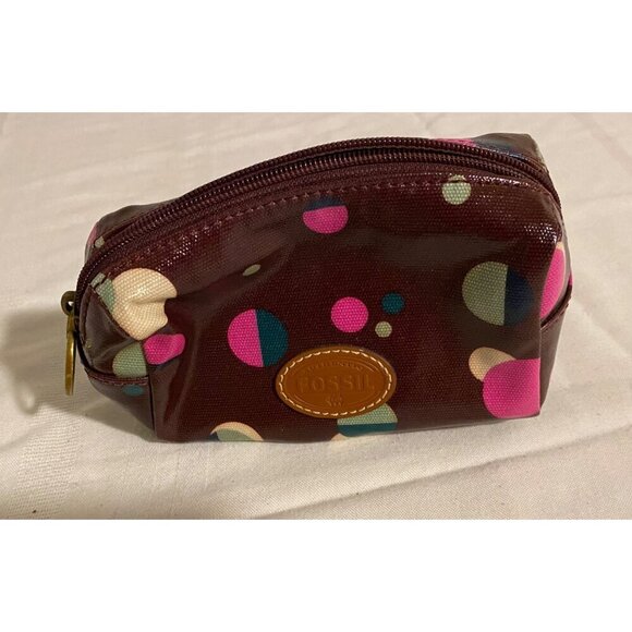 Fossil Polka Dot Cosmetic Bag Brown/Multicolor Vinyl - Picture 1 of 8